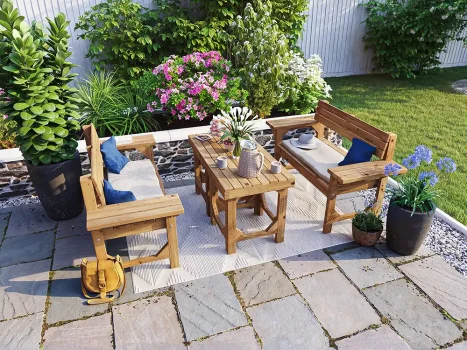 Double Garden Bench and Table Set