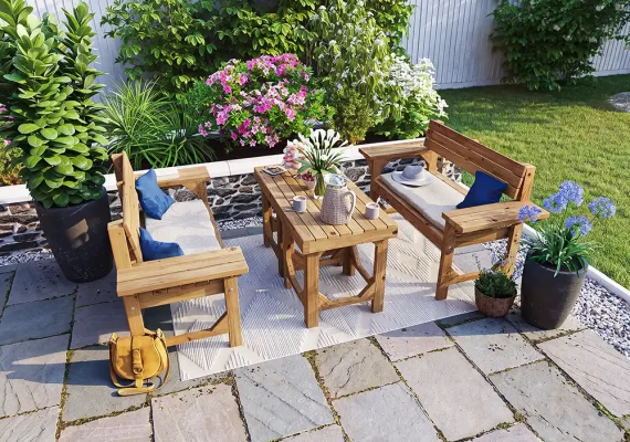 Double Garden Bench and Table Set