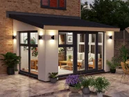 4m x 3m Rendered Addroom Fully Glazed Grey uPVC Night