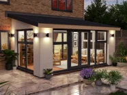5m x 3m Rendered Addroom Fully Glazed Grey uPVC Night