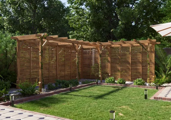 Pressure Treated Utopia Walkway Infinity Slatted Wall Corner Pergola W5m x D5m